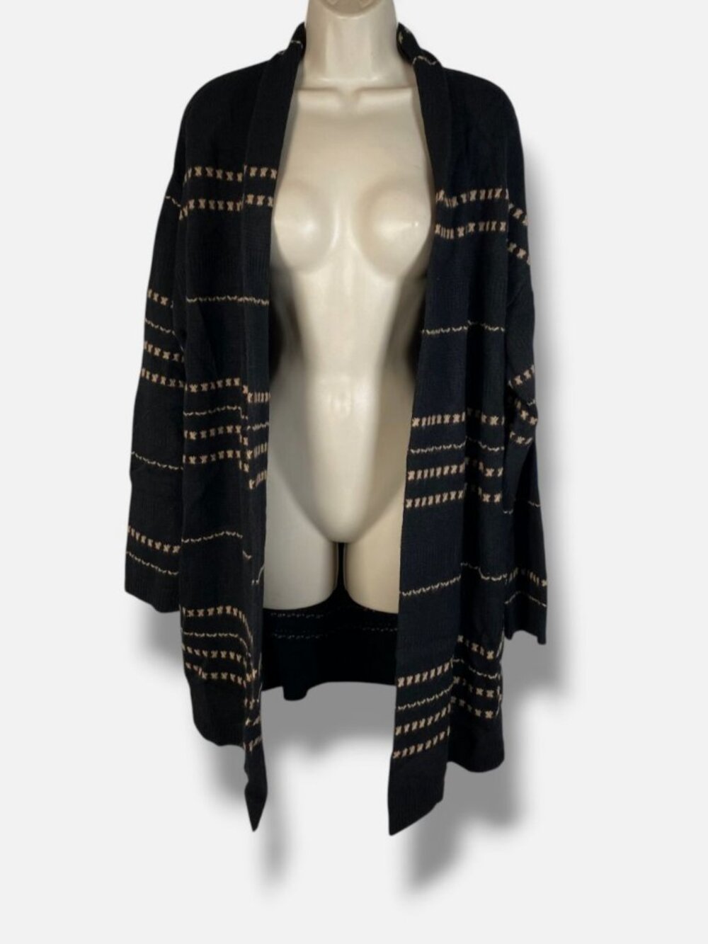 Saks Fifth Avenue Women's Black Cashmere Color Stitch Cardigan Sweater Size XL